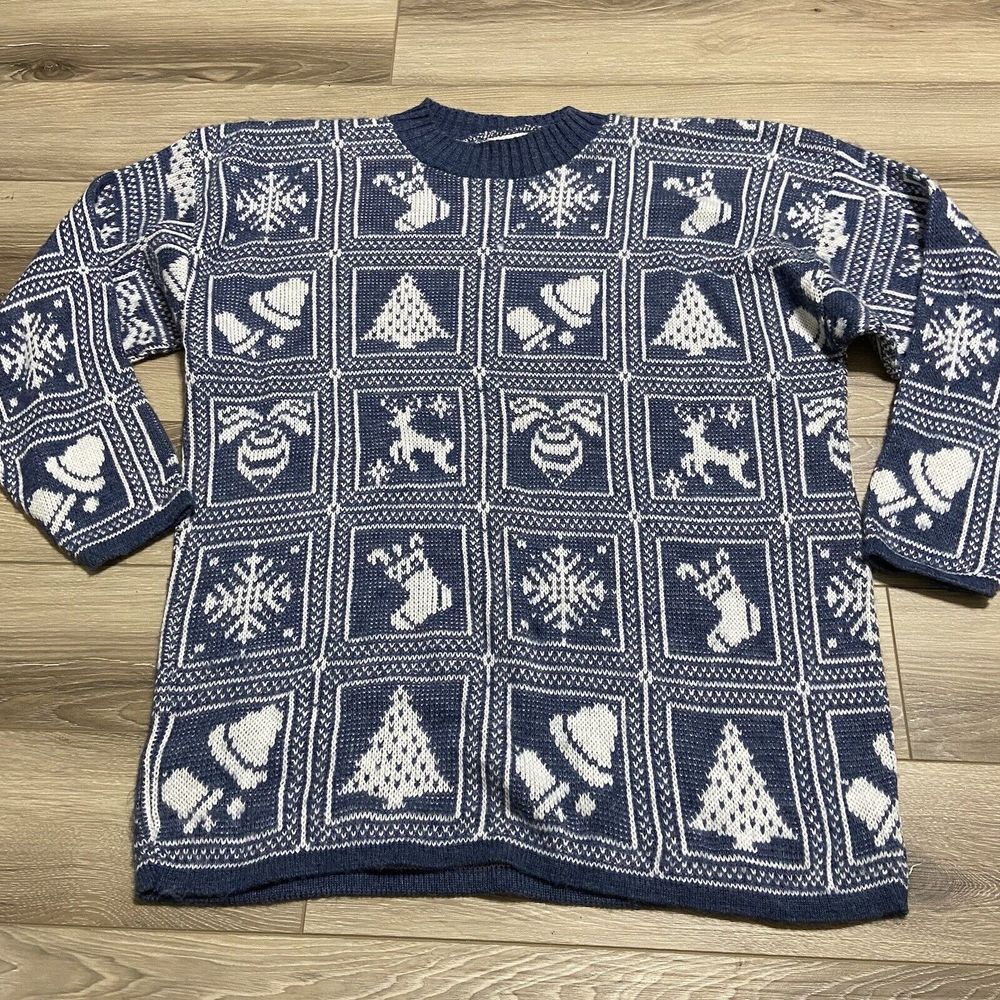 Huntington Ridge‎ VTG Sweater L Womens Blue Acrylic USA Knit Classic Christmas